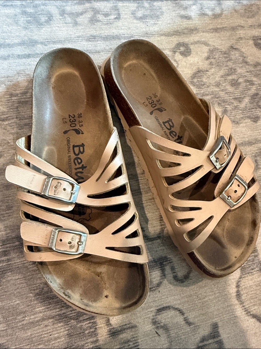 Betula by Birkenstock Nude/Tan Cutout Slide Sandals with Double Buckles